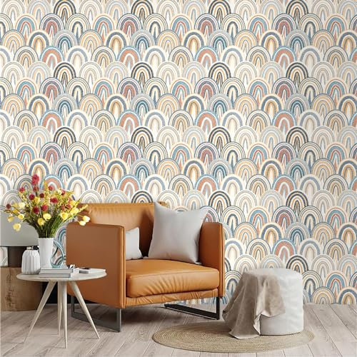 Selbstklebende Tapete Orange Blaue Streifen Strukturtapete Wandtattoo Schlafzimmer Tapete Selbstklebend Vliestapete Wallpaper for Living Room Tapeten Leicht zu Entfernen Wandschutzfolie 45x300cm