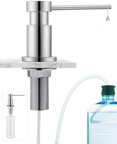 Sofetiy Soap Dispenser Kitchen Built-In Detergent Dispenser with Stainless Steel Nuts, Soap Dispenser Stainless Steel with 300 ml Bottle and 1.25 m Extension Hose, Soap Dispenser Made of Copper,