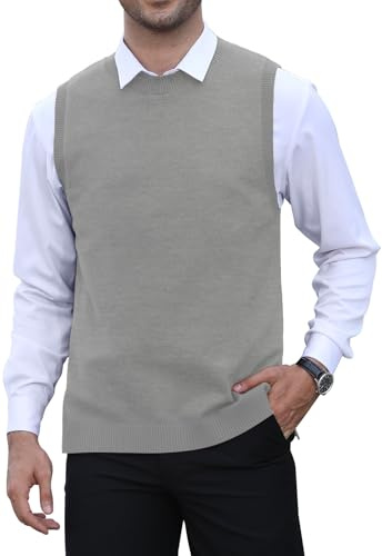 KUYIGO Gilet da Uomo Senza Maniche Classico Business Girocollo Maglieria Gilet Maglione Cardigan Canotte, Grigio Chiaro, M