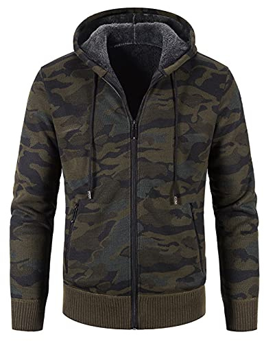 Rrongwn Sweat à capuche zippé pour homme - Cardigan camouflage - Avec poches - Confortable - Veste de sport - Veste de mi-saison - Veste à capuche - Coupe droite - Veste en maille fine, vert, M
