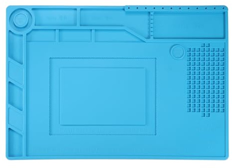 sourcing map Soldering Mat 15.4x10.6 Silicone Magnetic Soldering Repair Mat Heat Resistant Electronics Work Mat for BGA Soldering Gun Workbench Cellphone Computer Electronics Repair, Blue