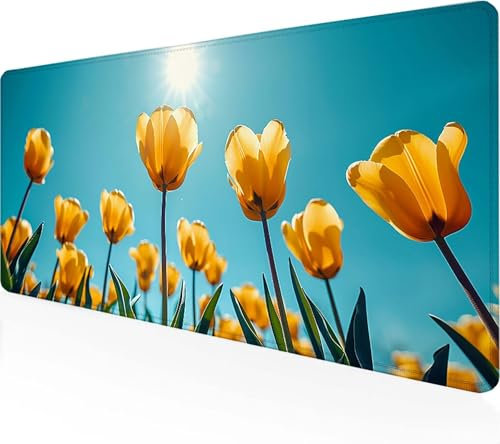 Alfombrilla Ratón Flor Mouse Pad XXL 1000x500 mm Alfombrilla Escritorio Amarillo con Superficie Suave y Base de Goma Antideslizante, Bordes Cosidos Alfombrilla Gaming para Hogar Oficina, Regalo B-I