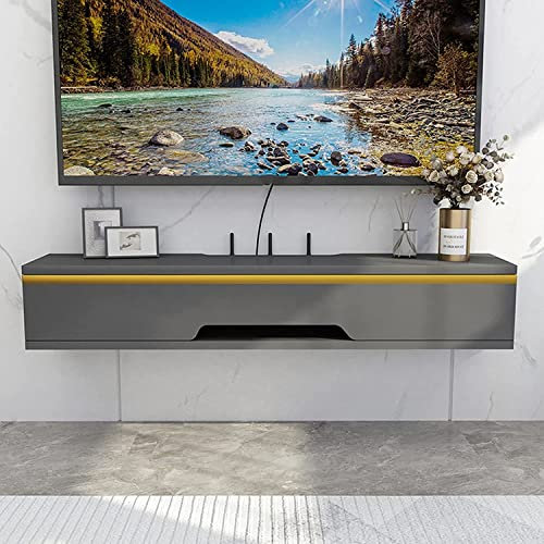 Floating Wall Mounted TV Console Shelf with Hidden Cable Management Small Media Storage Unit for Set Top Box DVD Player Gaming Console Bedroom TV Stand with Storage Shelves 90cm Dark Brown
