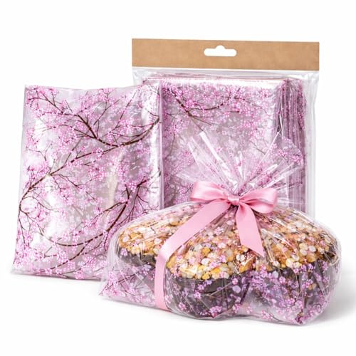 25 Buste per Colomba Pasquale Trasparenti, Fantasia Fiori di Pesco, Sacchetti Confezione Regalo per Pasticceria, Resistenti e 100% Riciclabili, 40x60 cm