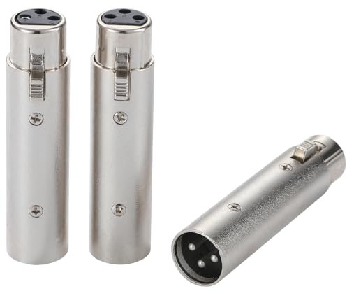 Greluma 3 Piezas Cambiador de género XLR, adaptador de conector XLR hembra a macho de 3 pines, convertidor de extensión de cable de micrófono compatible con mezclador, altavoz y amplificador