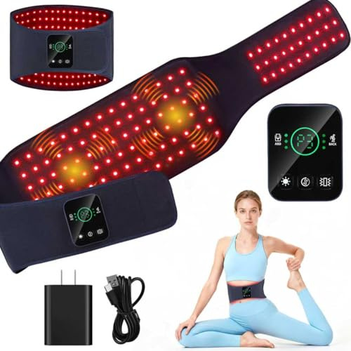 Cinturón de terapia de luz roja para espalda y abdomen, 5000 mAh inalámbrico infrarrojo con masaje de vibración de pulso/3 modos, alivio del dolor, relajación muscular y aumento de la circulación