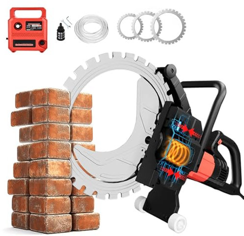 8900W Electric Concrete Ring Saw Wet/Dry Cutter – 16/20/24 Titanium Blade, 12/16‘’/20 Cutting Depth, Brushless Motor for Stone, Brick, Porcelain, Marble – Includes Water Pump & Hose,CompleteSet
