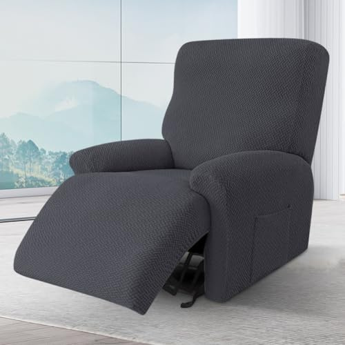 Ruioomeep 4 delar, allt inclusive-fåtöljskydd, fåtöljskydd för relaxfåtölj, stretchöverdrag för relaxfåtölj, vilstol, fåtölj (mörkgrå)