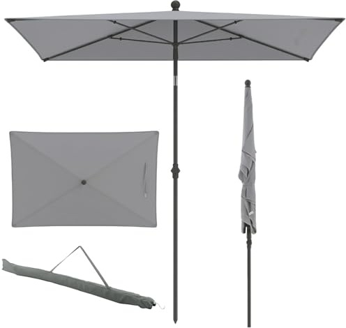 RELAX4LIFE Parasol de Balcon Rectangulaire 213x140 cm, Inclinable 30° & Pliable, Protection UV50+ Polyester 160g avec Sac de Transport, Mât en Fer Ø28mm, Gain de Place pour Terrasse Balcon (Gris)