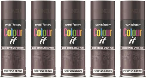 HitlineUK 5 X 400ML Brown Gloss Paint DIY Wood Plastic Metal All Purpose Brown Spray Paint