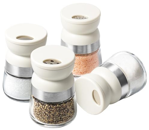 Vucchini Mini-Salz- und Pfefferstreuer, 4er-Set, 2 verschiedene Ausgießoptionen,beige