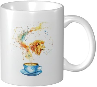 Tazza da caffè originale da 11 once con il segno zodiacale del Leone, tazze da caffè in ceramica per donne e uomini, elegante tazza da caffè per ufficio, meravigliosa immaginazione, adatta al microond