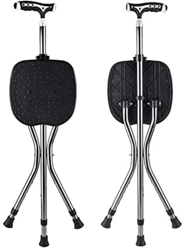 Aiuto Stampella con Treppiede Sedile Pieghevole Canna Bastone Seggiolino Bastone for Sedile Antiscivolo Portatile per Disabili Anziani Aiuto Stampella con Treppiede