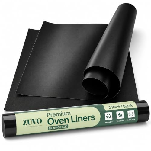 Zuvo Oven Liners for Fan Assisted Ovens 32x50cm, Non-Stick Reusable 2-Pack | Oven Bottom Protector, PTFE Fibreglass, Heat Resistant to 260°C, Dishwasher Safe, Trimmable, Electric & Gas Compatible