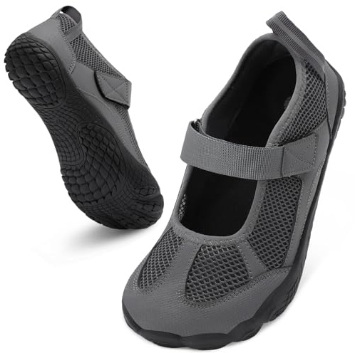 BARERUN Barefoot Shoes Womens Footwear for Walking Hiking with Wide Toe Box Non-Slip Breathable Barefoot Vitality Water Sandals for Beach Pool Swim Outdoor Grey Size 9.5 Wide