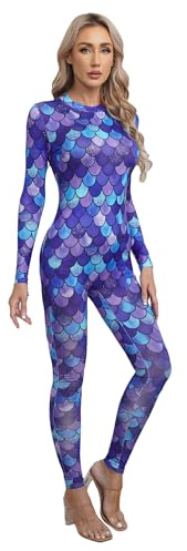 Regenbogenfisch Kostüm, Meerjungfrau Kostüm Damen Meerjungfrau Body Glitzer Fischschuppen Jumpsuit Faschingskostüm Cosplay Overall Schwimmanzug Ganzkörperanzug 01