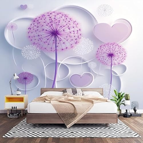 Fotomurales Decorativos Estampado de Diente de LeóN Morado Papel Pintado Pared 250x175 cm Amar Papel Pintado Tejido No Tejido Decoración de Pared, Salones, Habitaciones Moderna Fotográfico