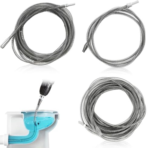 3 herramientas de dragado de alcantarillado de resorte, 10 mm x 1 m/2 m/4 m, herramientas flexibles para desatascar desagües de serpiente, herramientas con adaptador de taladro para cocina, baño