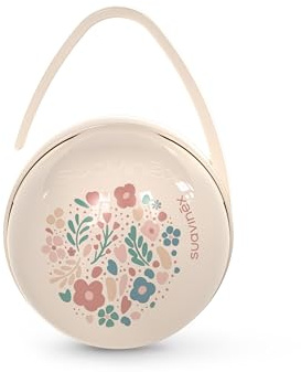 Suavinex, Portaciuccio per bebè, per trasportare 2 ciucci separati, con manico per appenderlo alla borsa, al passeggino, alla culla, scatola portaciuccio, custodia per ciucci, Wonder Fiori Beige