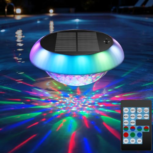 Luce per Piscina Solare,LED Rotante 360°,Cambio Colore RGB con Telecomando | Idealife Lampada Galleggiante Piscine Solare,Impermeabile IP67,Modalità di Luce e Timer,Decorazione per Piscina,Laghetto,Spa