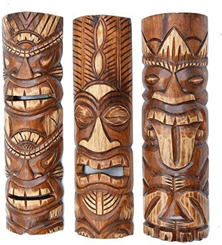 Interlifestyle 3 Tiki Máscaras 50cm Im Hawai Estilo Juego de 3 Máscara de Madera Máscara de Pared Caribe Sur