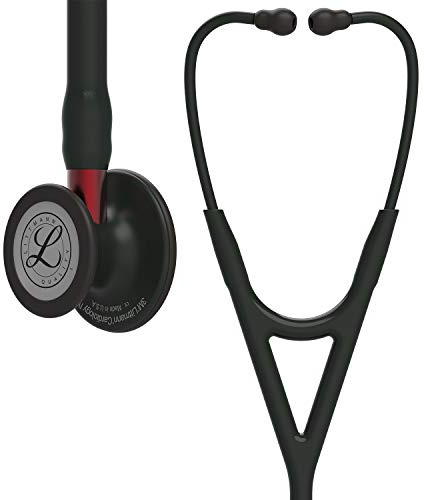 3M Littmann Cardiology IV Stethoskop für die Diagnose, 6200, Black-Edition Bruststück, schwarzer Schlauch, roter Schlauchanschluss und schwarzer Ohrbügel, 69 cm