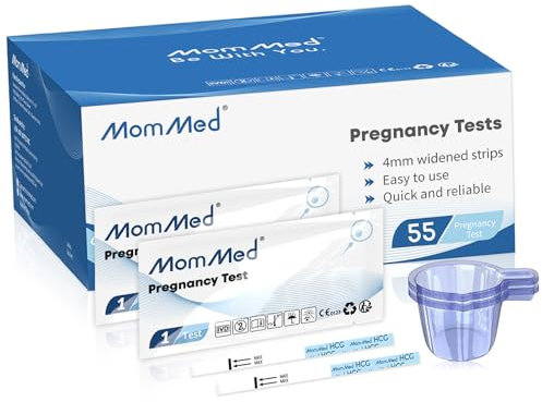 MOMMED Schwangerschaftstest (HCG55), 55 Stück Schwangerschaftstest Frühtest Teststreifen mit einem Bonus von 55 Stück Urinsammelbecher; Genauigkeit von über 99% für schwangerschaftstests