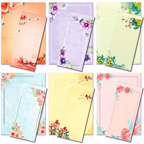 ANZON MORIES A4 Liniert Florentina Briefpapier und Briefumschläge Set, 48 Briefe Schreibpapier mit 24 selbstklebenden Umschlägen, druckerfreundlich, Tintenfarbe Gemälde