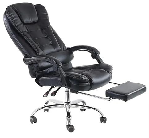 Ergonomic Executive Leather Gaming Chair - Adjustable Height Recliner Swivel Home Office Chair With Footrest