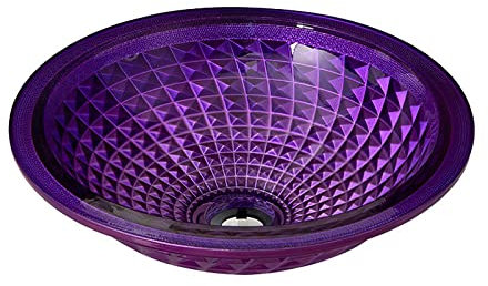 HYCLAM Badezimmer-Waschbecken, Glas-Waschbecken, Aufsatz-Waschbecken, rundes Waschbecken, 12 mm Dickes, gehärtetes Kristall-Badezimmer-Waschbecken mit Abfluss-Kombination