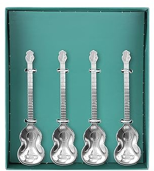 CAIRIAC Gitarrenlöffel, Kaffeelöffel, kreative süße Löffel, Edelstahl-Teelöffel, Eiscreme-Rührlöffel, tolles Geschenk für Musikliebhaber zum Geburtstag, Halloween, Weihnachten (4 Stück, 1 Set Silber)