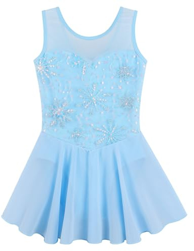 BAOHULU Girl's Ballet Dance Leotards Tutu Skirted Dress Ballerina Dancewear B236_BlueSnowflake_M