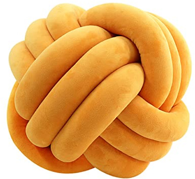 Knotenkissen, Geknotetes Kissen, Weiches Plüsch Knoten Kugelkissen Hand Geflochten Knoten Pillow Ball Zierkissen für Sofa, Bett, Dekorativ (Gelb, 27cm)