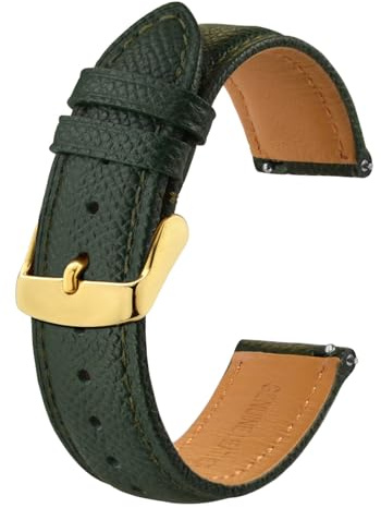 BISONSTRAP Cinturini per Orologi con Sgancio Rapido, Cinturino in Pelle Strutturata per Uomo Donna, 19mm, Verde Scuro, Fibbia Oro