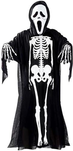 Forreen Halloween Skelett Kostüm - 80cm, Kinder Kostüm mit Maske & Scream Handschuhen - Gruseliges Kostüm für Jungen & Mädchen