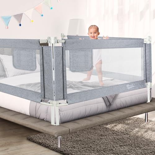 Kidsbuddy Rausfallschutz Bett, 180cm Bettgitter Rausfallschutz, Bettschutzgitter mit vertikaler Hebe, Einziehbare Kinderbettgitter Babybettgitter, mit Verstärktem Ankersicherheitssystem (1 Seite)