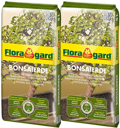 Floragard Terreau pour Bonsai - Terreau Spécial pour Bonsaïs Exigeants, avec Granulés d'argile, Vital-Ton et Engrais Naturel Guano, 2x5 Liter