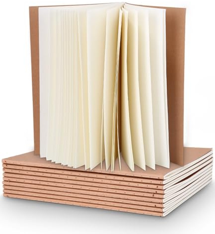 Anteckningsbok A5 blank, 10 kraft anteckningsblock A5-set, skissbok, 72 sidor, kraftpapper tom anteckningsbok för barn och vuxna, dagbok för skola, kontor, resor, teckning, tillbaka till skolgåva