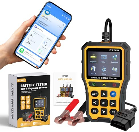 BT529 Car Battery Tester 100-2000 CCA 5V-30V AGM GEL EFB STD Battery Checker, Automotive Alternator Digital Analyzer, Charging Cranking System for CarsTrucks Buses Diesel Vehicles