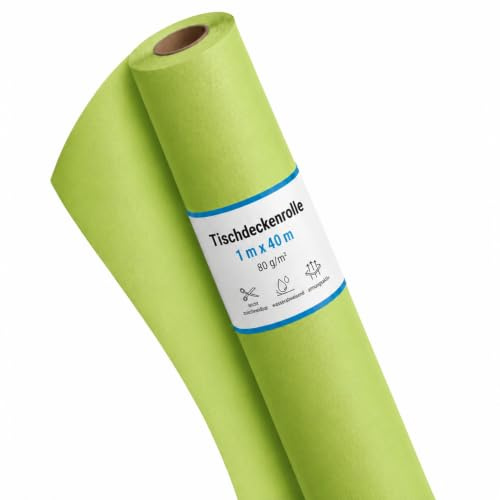 Sensalux Tischdeckenrolle Vlies 1,00 x 40 m Apfelgrün, 80 g/m² | abwaschbar, wasserabweisend, stoffähnliche Tischdecke Rolle, OEKO-TEX, Party Hochzeit Catering Event