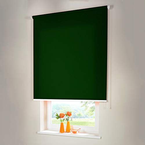 Sonnenschutz-HH® - Seitenzugrollo Verdunkelungsrollo - Außenmaß Breite 225 x 90 cm Höhe dunkelgrün - Lichtundurchlässig Blickdicht Rollo für Abdunkelung Kettenzugrollo inkl. Universalträger