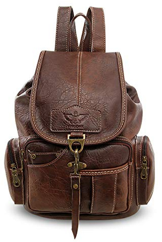 FANDARE Retro Rucksäcke Schulrucksack Schultasche Wasserdicht Schulranzen Damen Herren Teenager Backpack Tagesrucksack Reise Daypacks für Uni Büro Alltag Freizeit Campus Wandern PU Dunkel Braun
