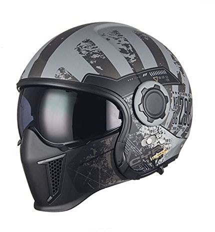 Casque Moto Jet, Vintage 3/4 Casque Moto avec Visière pour Scooter Chopper, ECE Homologué Casque de Moto Demi-Jet Homme et Femme, Coque ABS/Couche Tampon EPS A,L=59-60CM
