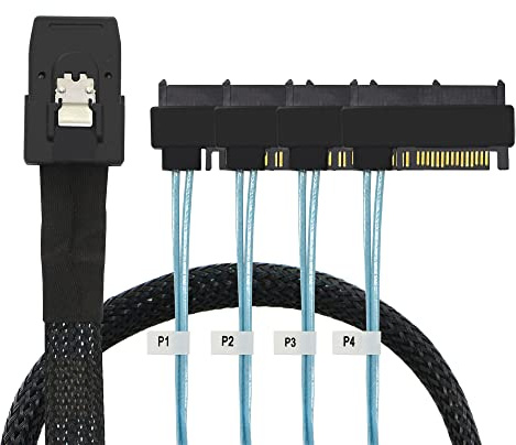 GINTOOYUN Mini SAS auf SAS Kabel 36 Pin SFF-8087 auf 4 SFF-8482 29 Pin Kabel mit SATA Power für SAS Server, Raid Card, SAS Festplatte
