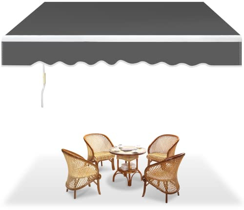 SWANEW Store Banne Manuel 350 x 300 cm Gris, Auvent à bras articulé pour balcon, Protection solaire, Anti-UV et imperméable, Aluminium/polyester