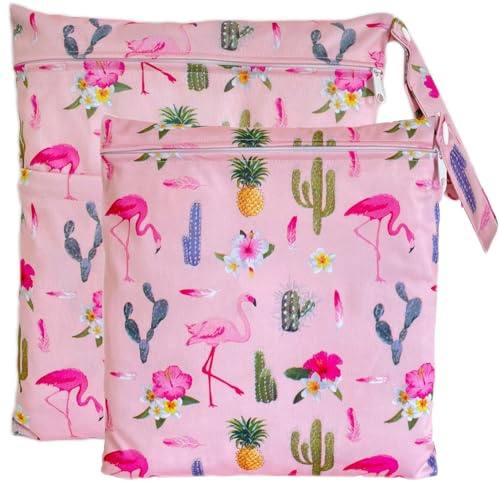 TRASUN Wetbag Kindergarten Nasstasche Windel Taschen Schwimmsachen Nassbeutel Nasse und Trocken Wickeltasche 2er Wasserdicht Waschbar Nassbeutel Organiser für Kleinkind