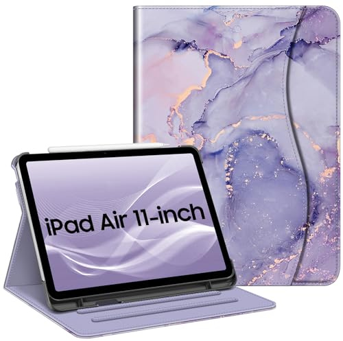 Fintie Hülle für iPad Air 11 Zoll, iPad Air 5./4. Generation 10,9 Zoll | Multi-Winkel Betrachtung Folio Stand Schutzhülle Case mit Stifthalter & Dokumentschlitze, Auto Schlaf/Wach, Marmor Lila