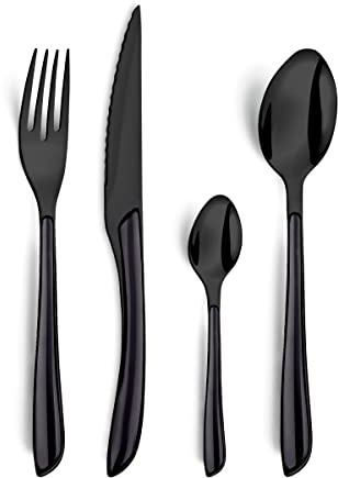 AMEFA - Ménagère 16 couverts de table pour 4 personnes - Lumino - Acier inoxydable 18/0, Finition Brillante - Noir