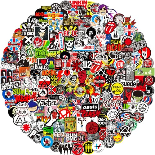 Autocollants Rock Band, Lot de 200 autocollants Rock and Roll, autocollants inspirants étanches pour voiture, moto, vélo, skateboard, snowboard, bagages, ordinateur portable