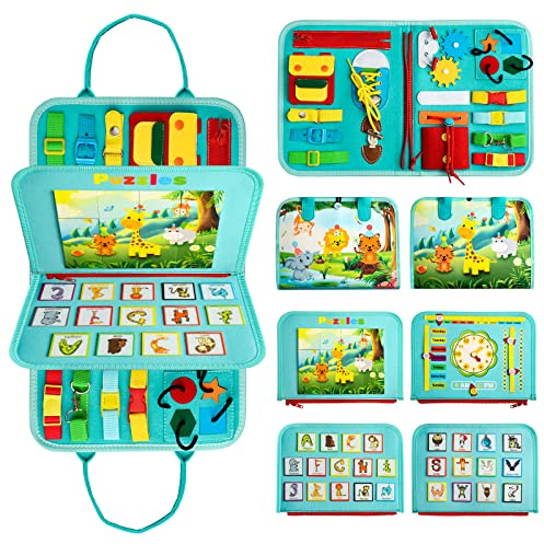 Achiyway Busy Board für Kinder - Activity Board Montessori Spielzeug ab 1 2 3 4 5 Jahre, Motorik Lernspielzeug für Jungen und Mädchen, Reisespielzeug für Alphabete, Zahlen, Farben und Formen Erkennen